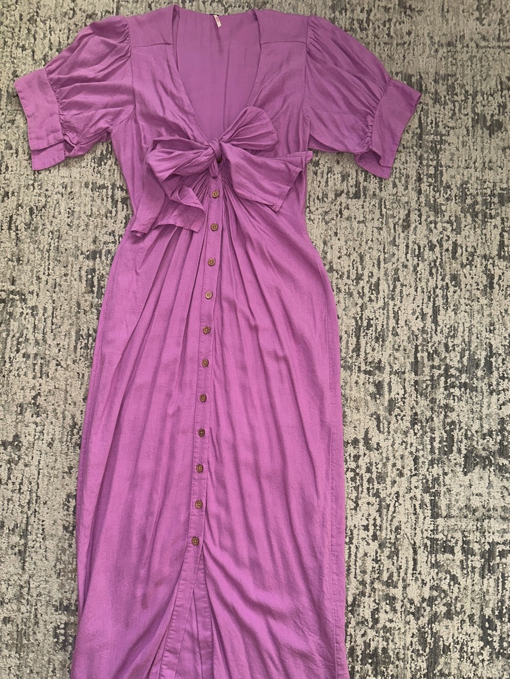 Free People Lavender Pink linen Tie-Front Button-Down Maxi Dress
